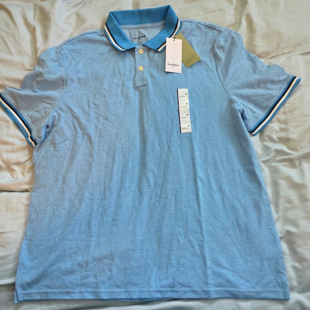 Goodfellow & Co Mens XL Light Blue Tipped Pique Polo Shirt Short Sleeve NWT
